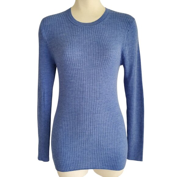 J. Crew Blue Thin Lightweight Cashmere Ribbed Sweater Great Base Layer Size M - Picture 1 of 10